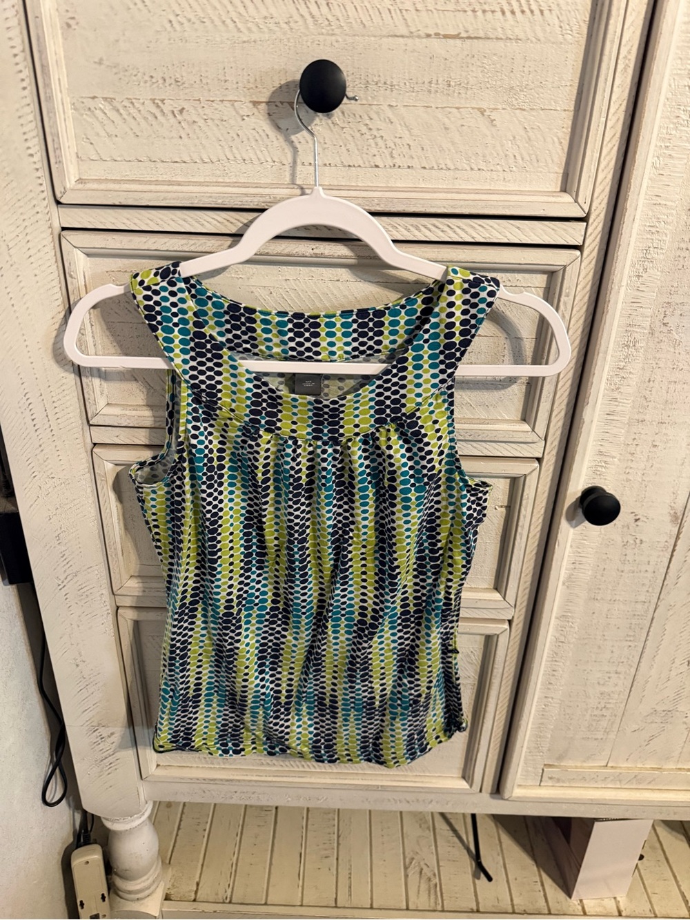 Ann Taylor Geometric Dot-Stripe Tank Top - Navy, Teal & Lime